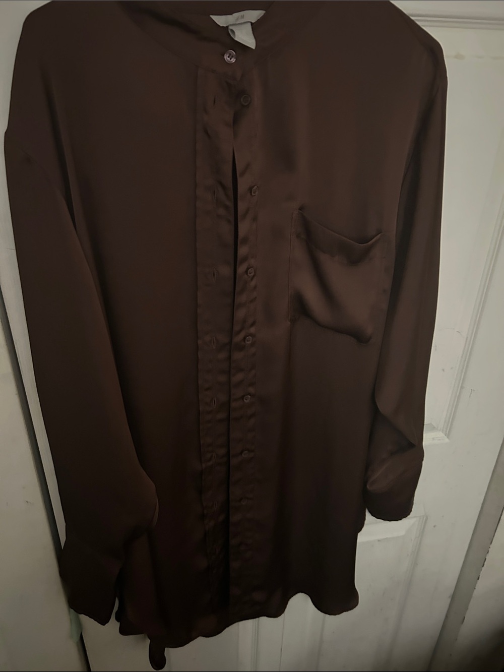 Men's Satin-Look Brown Button-Up Shirt Jacket